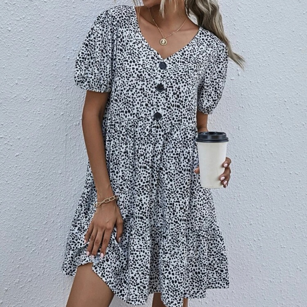 black and white polka dot dress